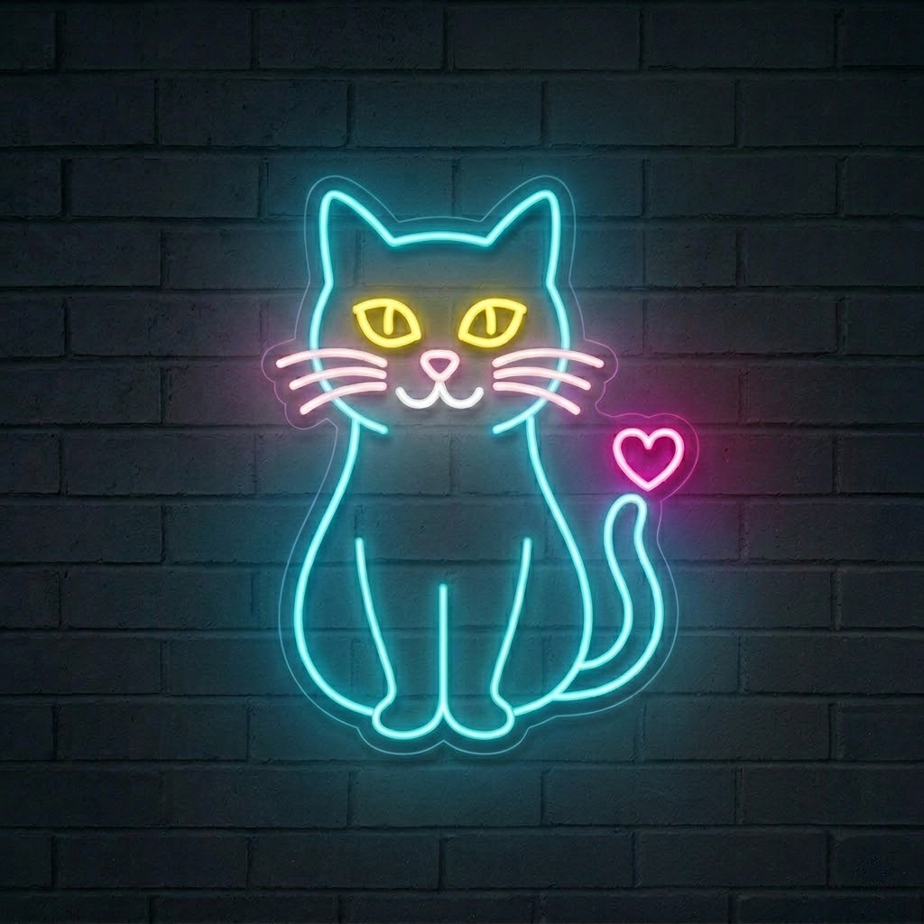 Kalp Kuyruklu Kedi Neon LED Tabela