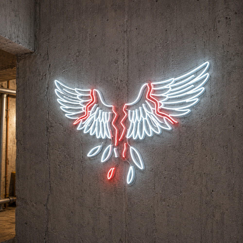 Kırık Melek Kanatları Neon LED Tabela - Broken Angel Wings
