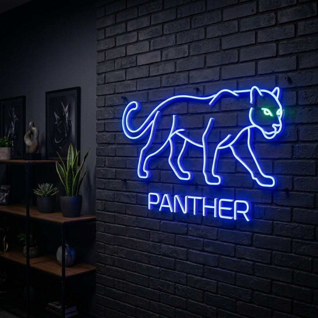 Panter Figürlü ve Yazılı Neon LED Tabela