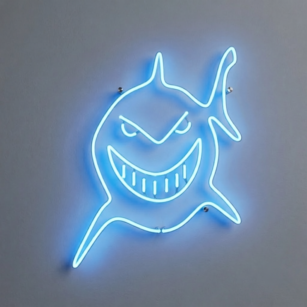 Köpekbalığı (Shark) Figürlü Mavi Neon LED Tabela