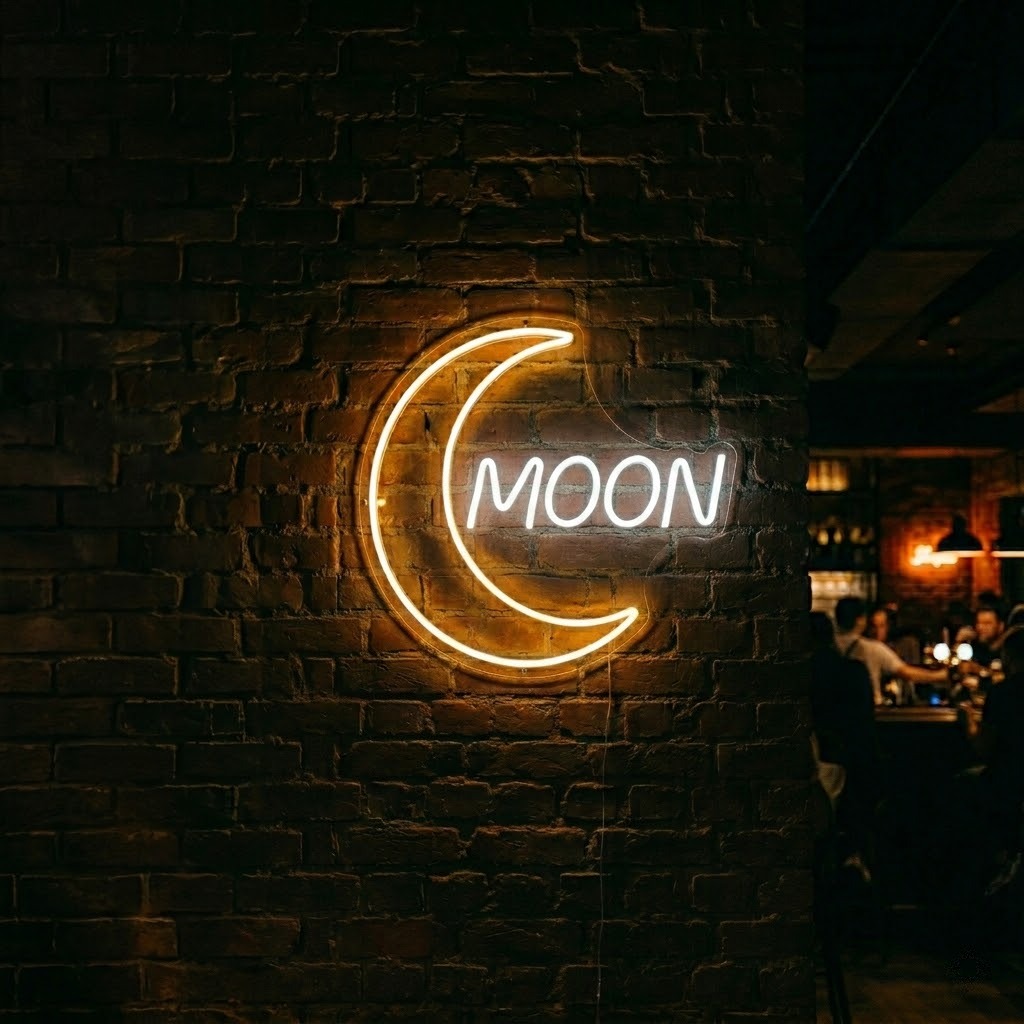 Hilal Ay ve Moon Yazılı Tasarımlı Neon LED Tabela
