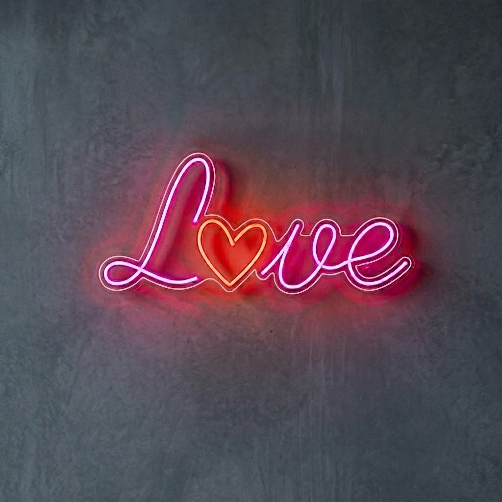 Kalp Detaylı LOVE El Yazısı Neon LED Tabela