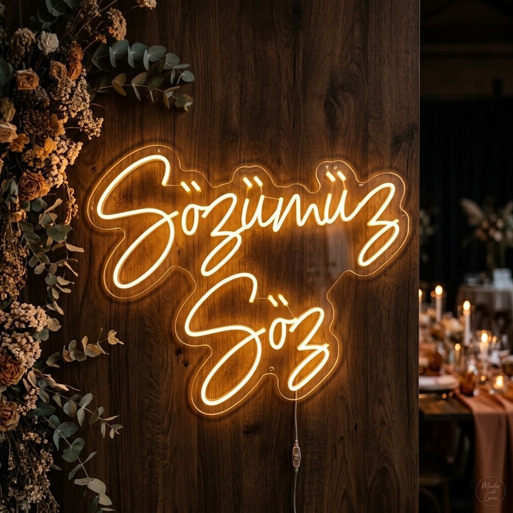 Sözümüz Söz Yazılı Neon LED Tabela - Nişan & Söz Dekoru