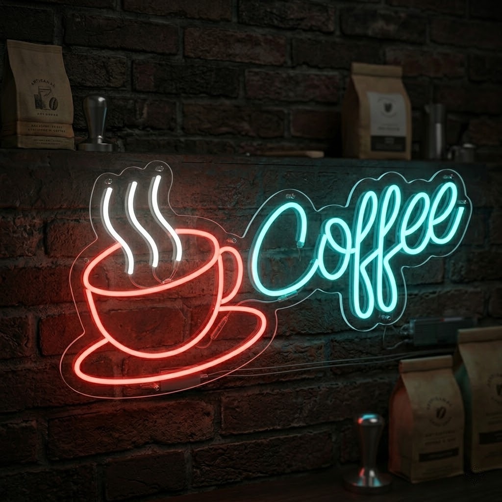 Coffee Kahve Fincanı Figürlü Neon LED Tabela - Kafe Dekoru