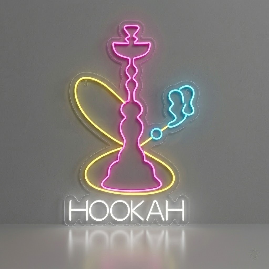Hookah Nargile Figürlü Çok Renkli Neon LED Tabela
