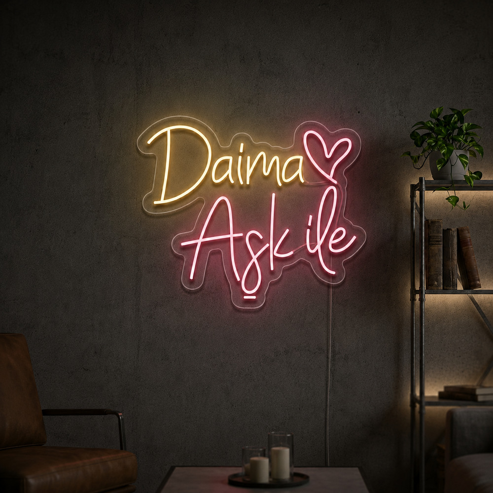 Daima Aşk İle Yazılı Neon LED Tabela - Romantik Duvar Dekoru