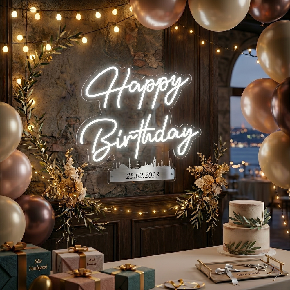 Happy Birthday Neon LED Tabela - Doğum Günü Partisi Dekoru