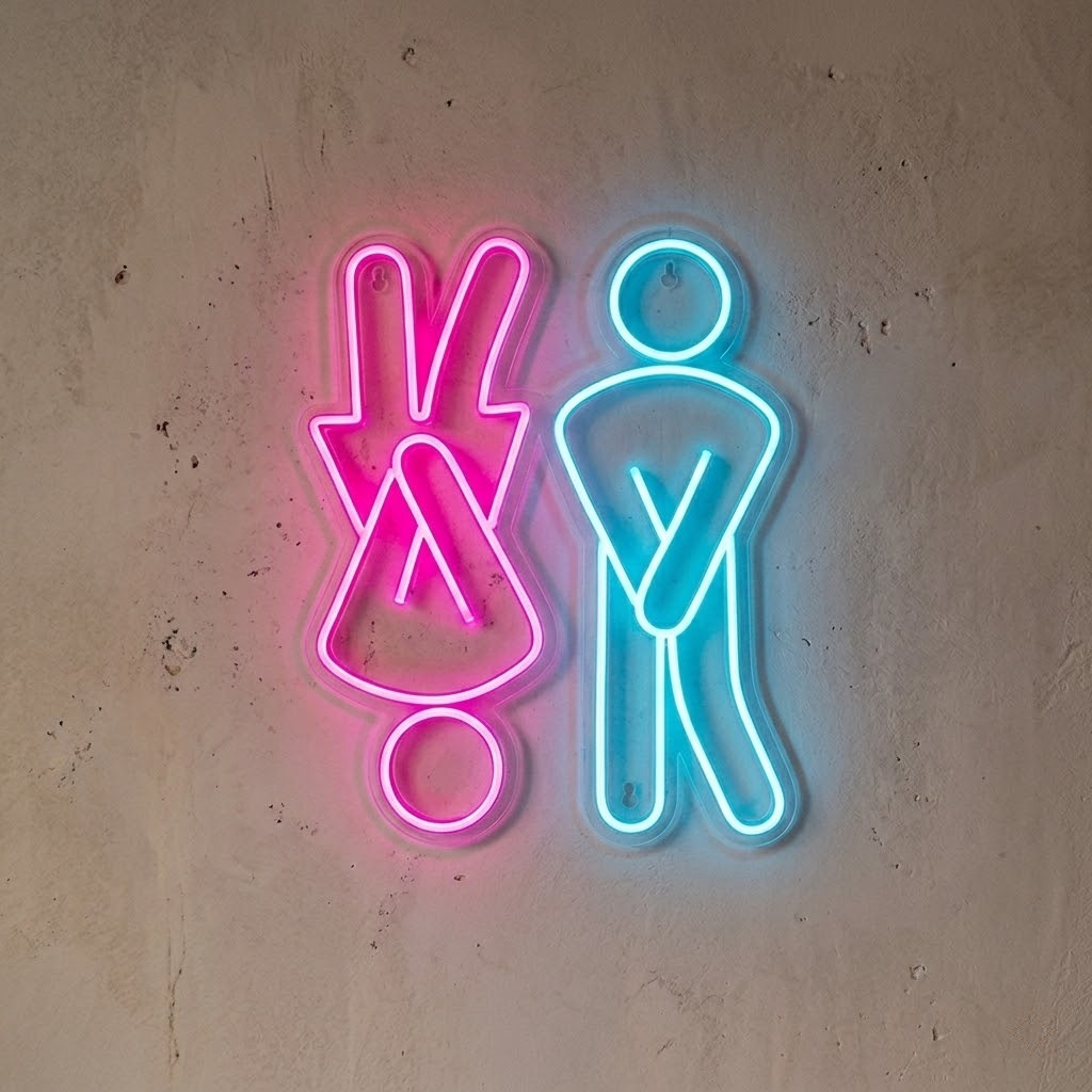 Eğlenceli Kadın Erkek WC Neon LED Tabela - Kafe & Bar Dekoru