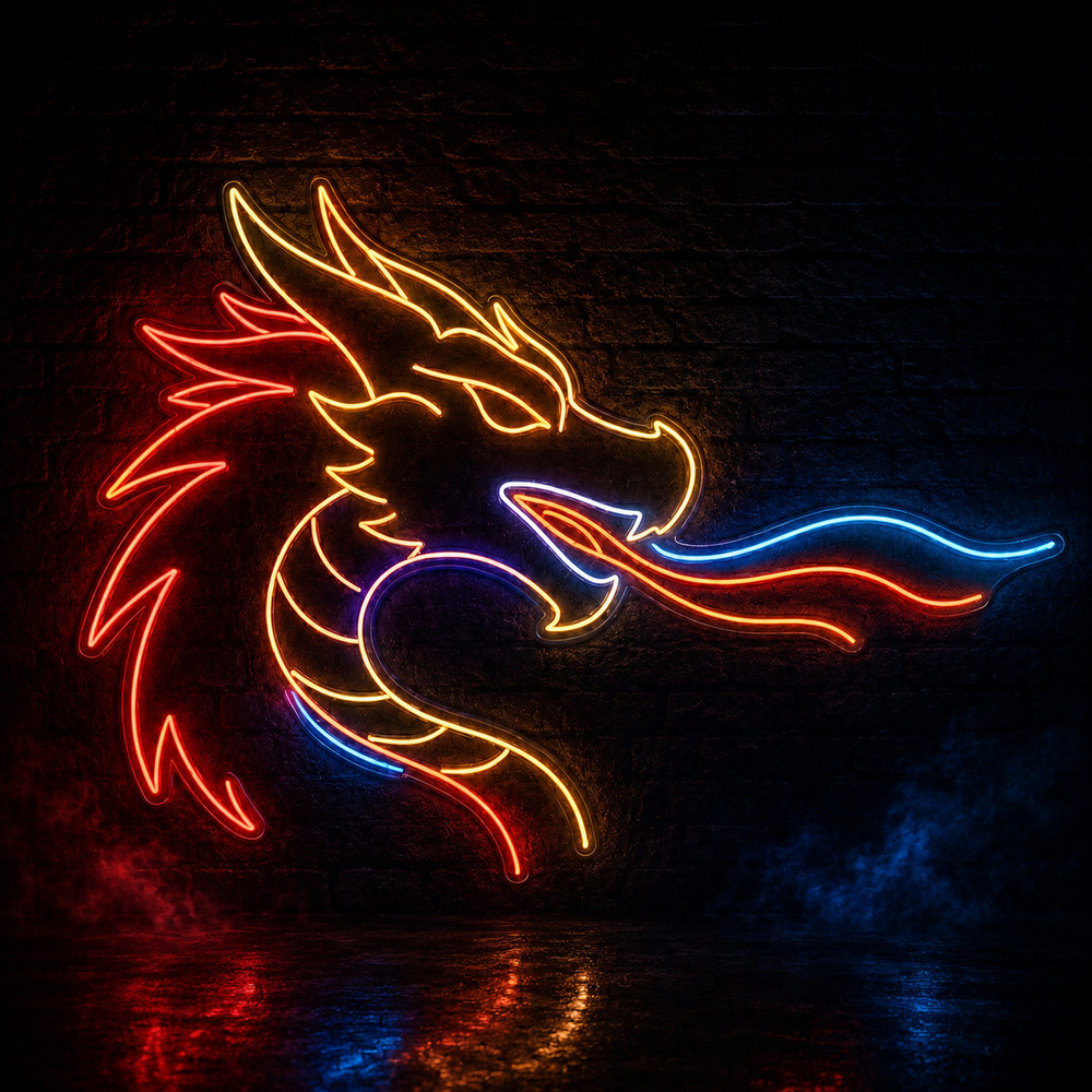 Ateş Üfleyen Ejderha (Dragon) Neon LED Tabela