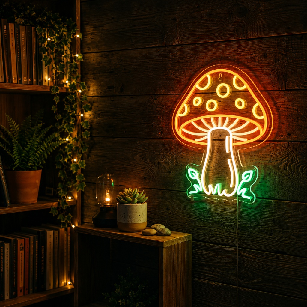 Sihirli Mantar (Mushroom) Figürlü Neon LED Tabela
