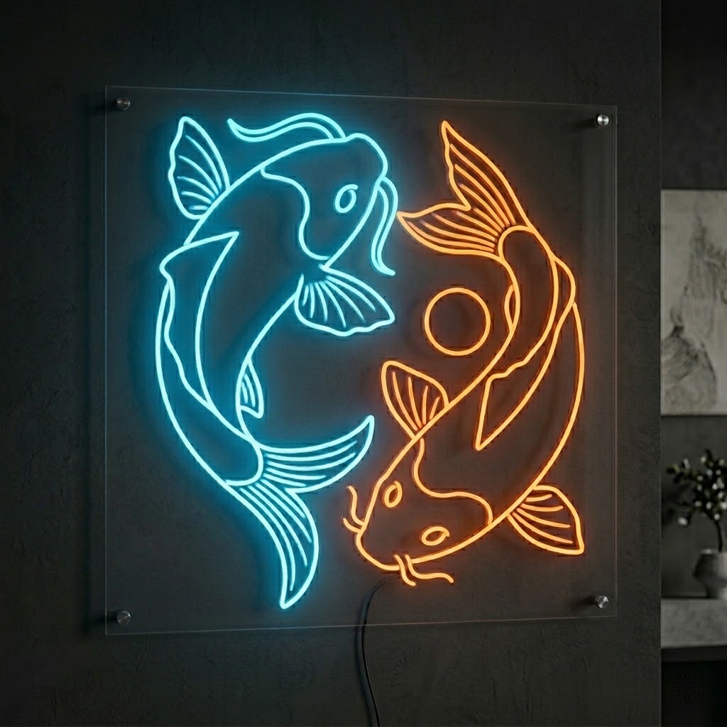 Yin Yang Koi Balıkları Tasarımlı Neon LED Tabela