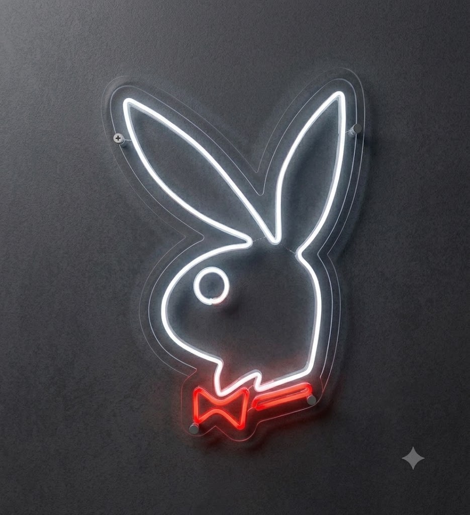 Playboy Tavşanı Figürlü Papyonlu Neon LED Tabela