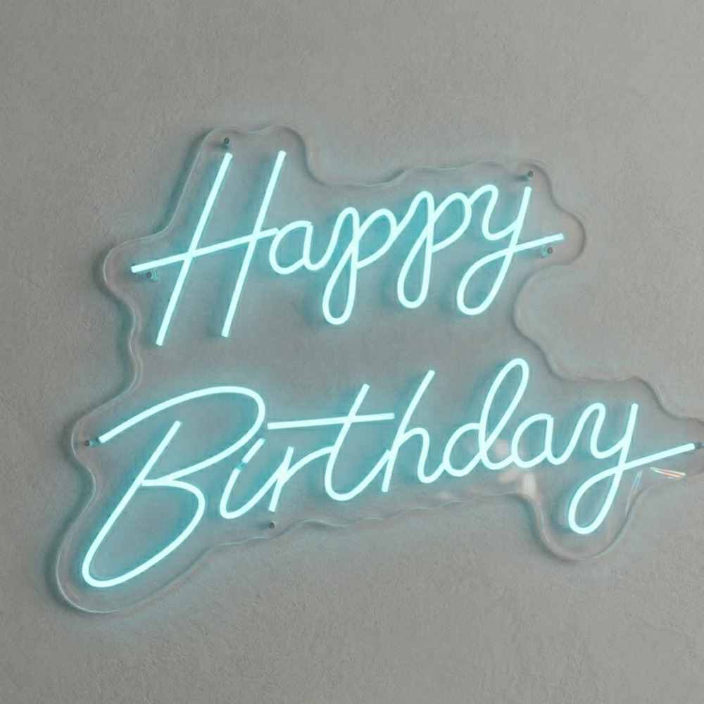 Buz Mavisi Happy Birthday Neon LED Tabela - Parti Dekoru