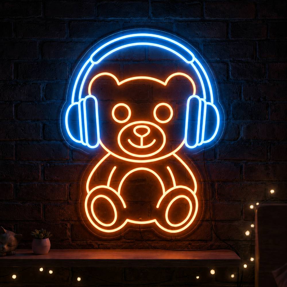 Kulaklıklı Oyuncak Ayı (Teddy Bear) Neon LED Tabela