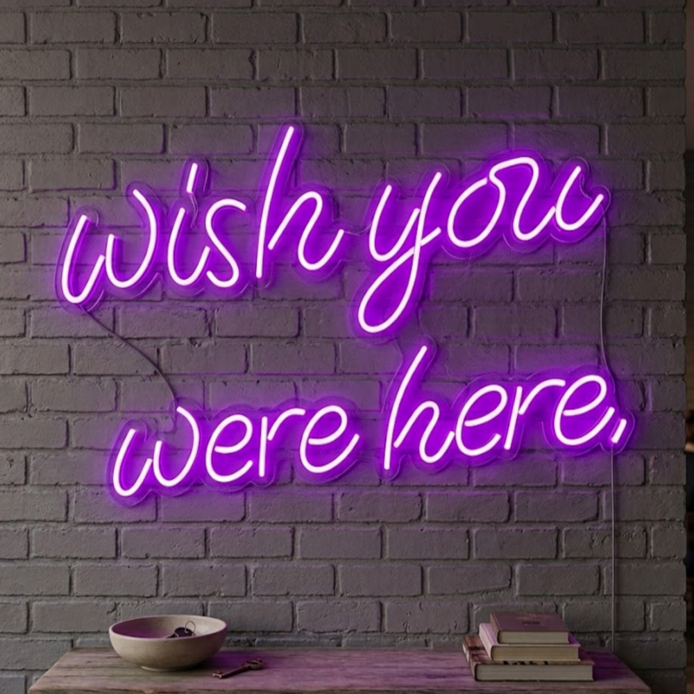 Wish You Were Here Mor Neon LED Tabela - Dekoratif Duvar Yazısı