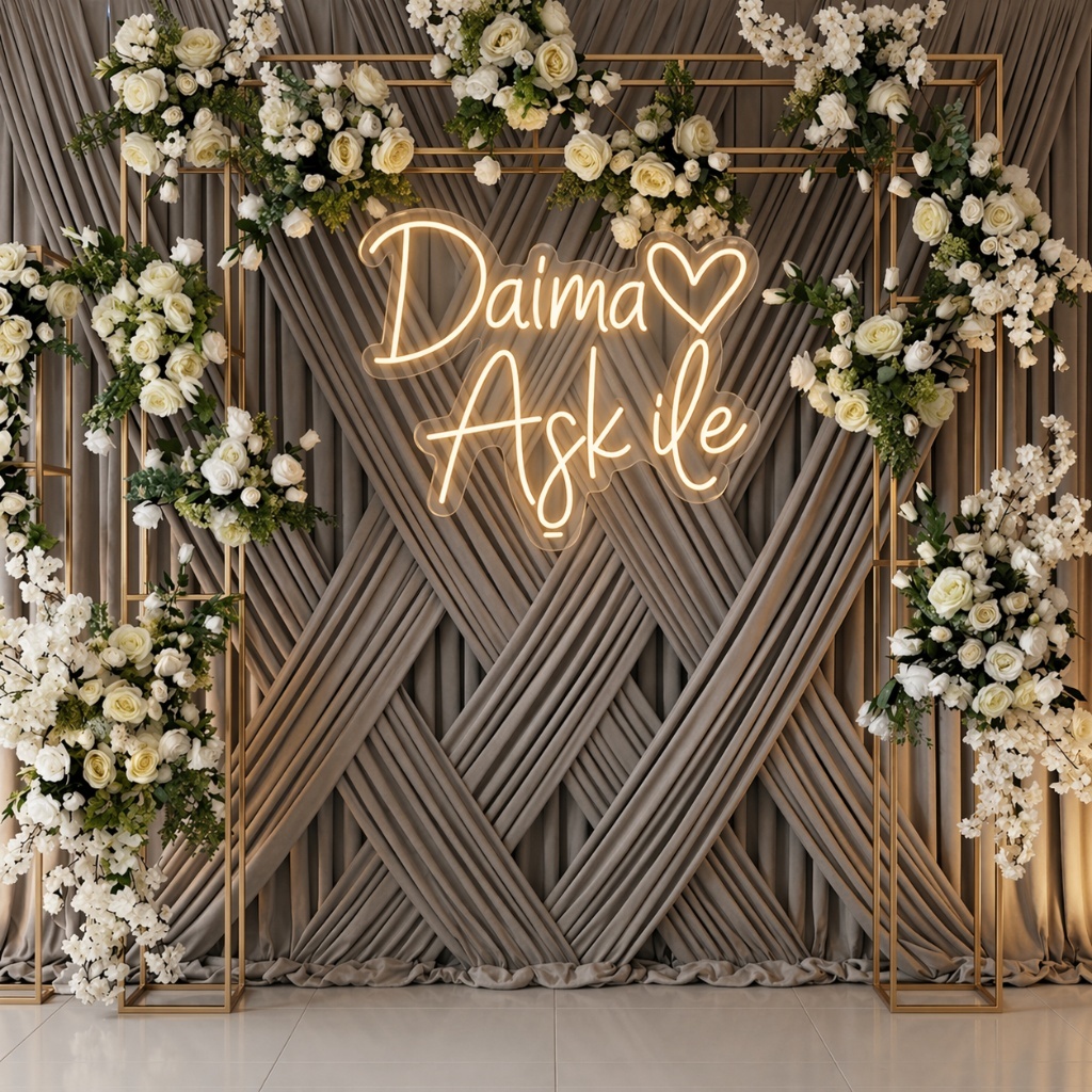 Daima Aşkla Neon LED Tabela - Nişan ve Söz Dekoru