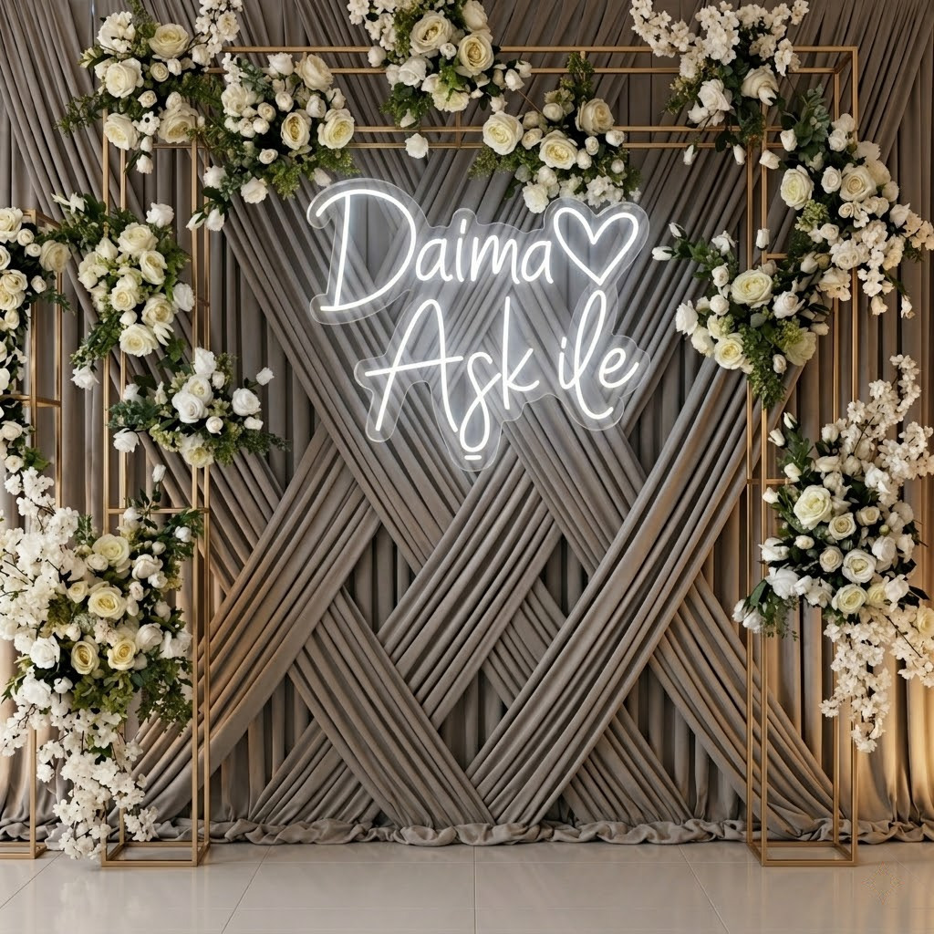 Daima Aşkla Neon LED Tabela - Nişan ve Söz Dekoru